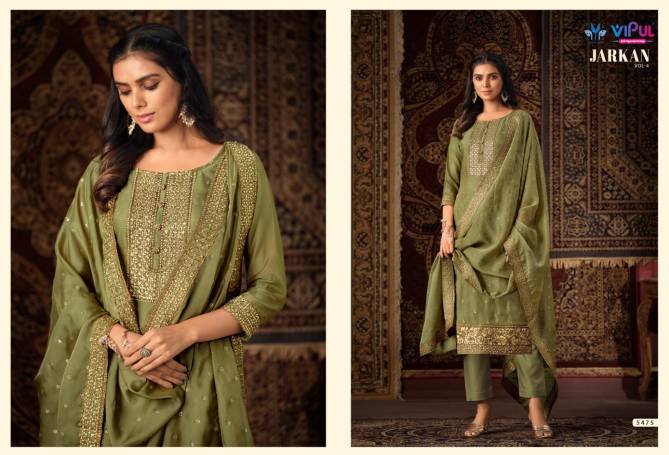 Jarkan Vol 4 By Vipul Shimmer Organza Embroidery Salwar Kameez Wholesale Shop In Surat
